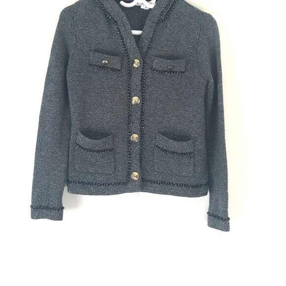 BCBG Cardigan hood women XS black/grey cotton chains pockets buttons Edgy Punk - Picture 1 of 11